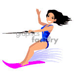 Animated girl doing tricks on water skis
