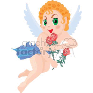 An Angel with a Blue Sash Holding some Roses
