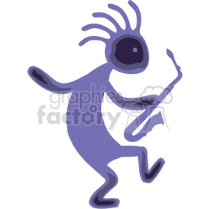 A stylized illustration of Kokopelli, a mythical figure often associated with fertility and music, depicted playing a saxophone.