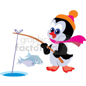 Penguin ice fishing