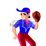 Animated baseball player catching the ball.