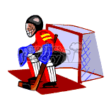 Hockey goalie guarding the net.