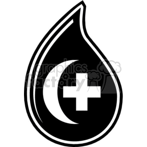 Clipart image of a black droplet containing a white crescent moon and plus sign.