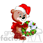 Christmas teddy bear holding a wreath.