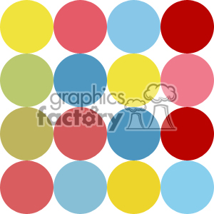 A clipart image featuring a grid of 16 circles in various colors such as yellow, pink, blue, green, and red.