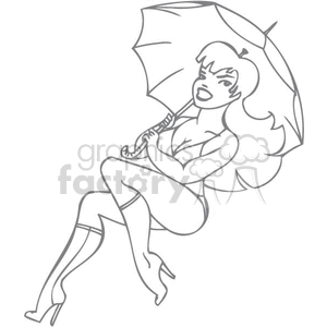black and white outline of a girl holding an umbrella 