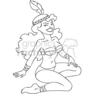 black and white outline of Indian pinup girl