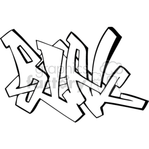 Clipart image of graffiti-style text with bold lines and a monochrome color scheme.