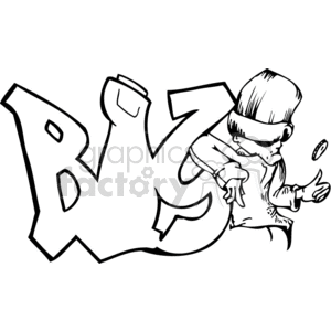 A black and white clipart image featuring stylized graffiti text 'BIG' and a cool character wearing sunglasses and a hat, appearing to flip a coin.