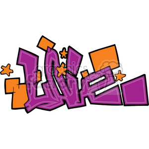 Colorful graffiti-style clipart with the word 'Live' in bold purple letters and orange stars.