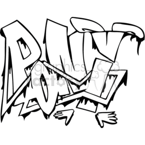 A black and white graffiti-style drawing featuring the word 'PONY'. The lettering is bold and dynamic, with drips and exaggerated angles, giving it a street art vibe.