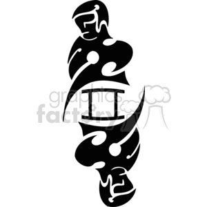 A stylized black and white clipart image representing the Gemini zodiac sign. It features two abstract human figures intertwined around the Gemini symbol.