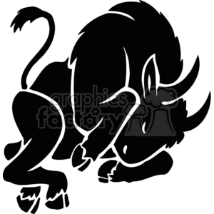 The image is a black and white clipart depicting a bull in a dynamic and powerful pose. You can identify it by the distinctive features such as the horns, the muscular build, and the position that suggests it might be charging or in motion. It is designed to be a tribal design of the taurus horoscope 