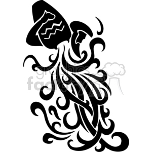 A black and white artistic interpretation of the Aquarius zodiac sign featuring a water bearer.