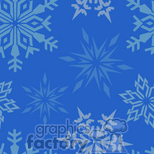 A seamless pattern of various snowflakes on a blue background.