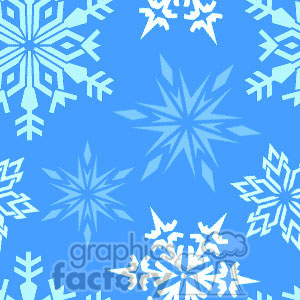 A seamless pattern of various white snowflakes on a blue background.