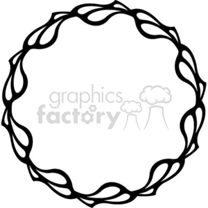 A circular black and white clipart image featuring an intricate, abstract border design with interwoven, flowing lines forming a continuous loop.