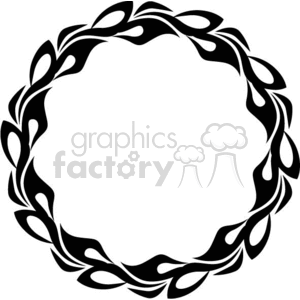 A clipart image of a circular frame made up of stylized black flame or leaf-like shapes.