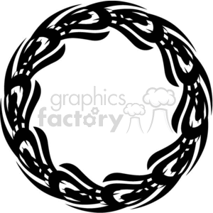 A circular tribal tattoo design with intricate black patterns forming a continuous loop.