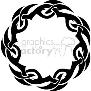 A black and white tribal circular design resembling interwoven flames or claws forming a wreath-like shape.