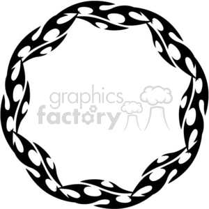 A clipart image of a circular, tribal-style wreath with interwoven black and white shapes, creating a striking and symmetrical pattern.