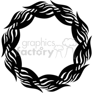A circular tribal tattoo design with intertwining flames in black.