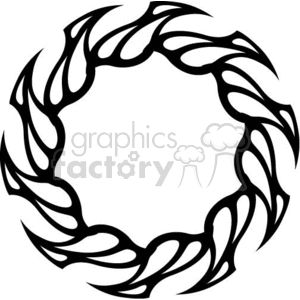 A circular tribal tattoo design featuring flame-like patterns in black.