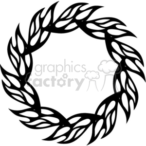 A circular black silhouette of a wreath with flame-like leaf patterns.