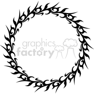 A circular tribal tattoo design with intricate patterns forming a wreath-like shape.