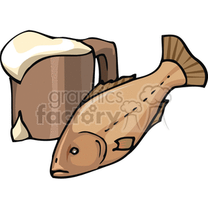 Clipart of a mug of beer and a fish, emphasizing St. Patrick's Day themes.