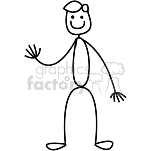 Black and White Stick Man with his Hair Parted on the Side