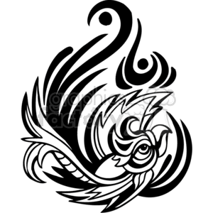 A stylized black and white tribal tattoo design featuring a phoenix.