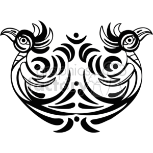 This clipart image features a symmetrical tribal design of two stylized birds facing outward, with intricate black patterns creating a mirrored effect.