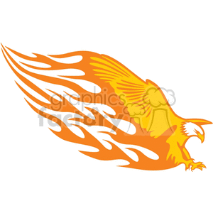 A bright, stylized illustration of an eagle in mid-flight. The eagle has an orange and yellow flame-like design integrated into its wings and body, giving it a fiery appearance.