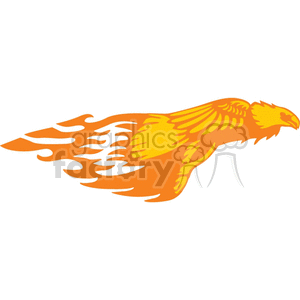 Clipart image of a stylized orange and yellow phoenix bird in flight with flames trailing from its wings.
