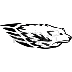 A stylized, black and white clipart illustration of a bear in a dynamic, flowing design, suggesting speed and movement.