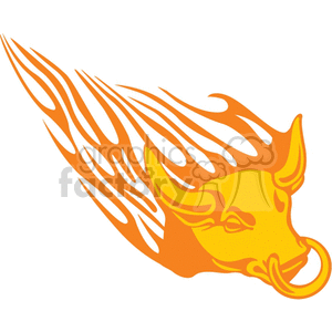 An illustration of a stylized yellow bull's head with flames trailing behind, symbolizing strength and power.