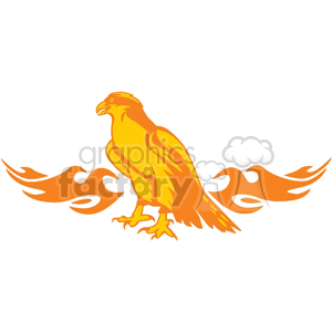 An illustration of an orange and yellow bird with stylized flames extending from its sides.