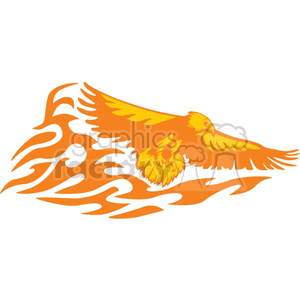 Clipart image of a stylized flame-colored bird with outstretched wings, resembling a phoenix rising from flames.