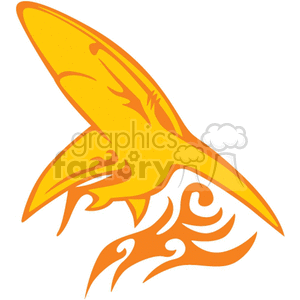 A dynamic clipart image of a stylized yellow shark leaping over stylized orange waves.