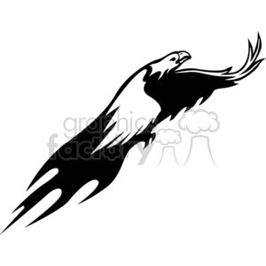 A black and white clipart illustration of a flying eagle.