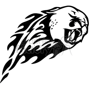 A black and white clipart image of a roaring leopard head with stylized flame-like designs extending from its head, creating a sense of motion and aggression.