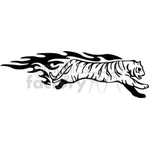 Clipart image of a stylized tiger running with black flames trailing from its body.