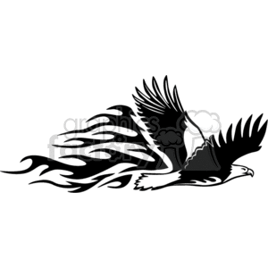 Clipart image of a soaring eagle with flames trailing from its wings.