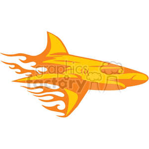 A clipart image depicting a stylized shark with flame-like fins and tail, rendered in shades of orange and yellow.