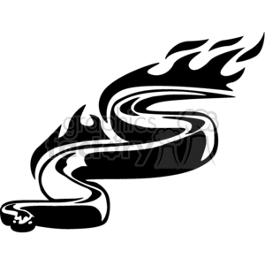 Black and white clipart illustration of a stylized, curvy road or path with flames at the top, symbolizing speed or dynamism.