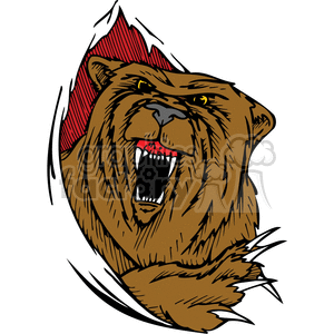 This clipart image features an aggressively stylized depiction of a roaring grizzly bear with its mouth open, showing sharp teeth. There are red accents that appear to represent mountains or a background behind the bear's head, and the overall design has a bold, graphic quality suitable for vinyl cutting or tattoo design.