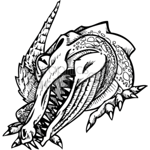 The clipart image features a stylized illustration of a crocodile or alligator. It shows a detailed drawing with prominent teeth, scales, and a menacing expression, which is suitable for vinyl cutting, tattoo designs, or use as signage for representing predators.