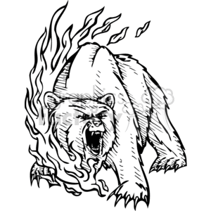 black and white roaring bear in fire