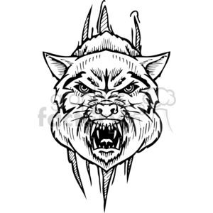 The clipart image features a stylized drawing of a fierce-looking predator, which appears to be a snarling wolf or dog with prominent fangs, intense eyes, and pointed ears. The design is monochromatic and has a tattoo-like quality, making it suitable for vinyl cutting and potential use as a tattoo design or skin art.